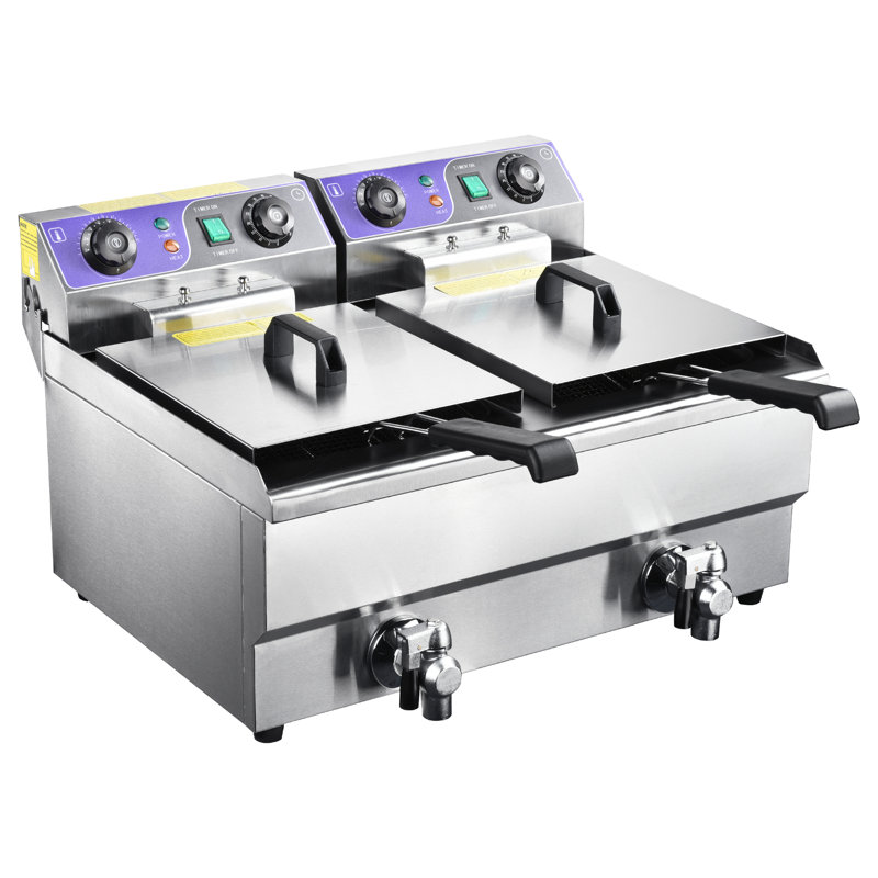 Electric Deep Fryer Dual Tanks with Timers and Drains Reset